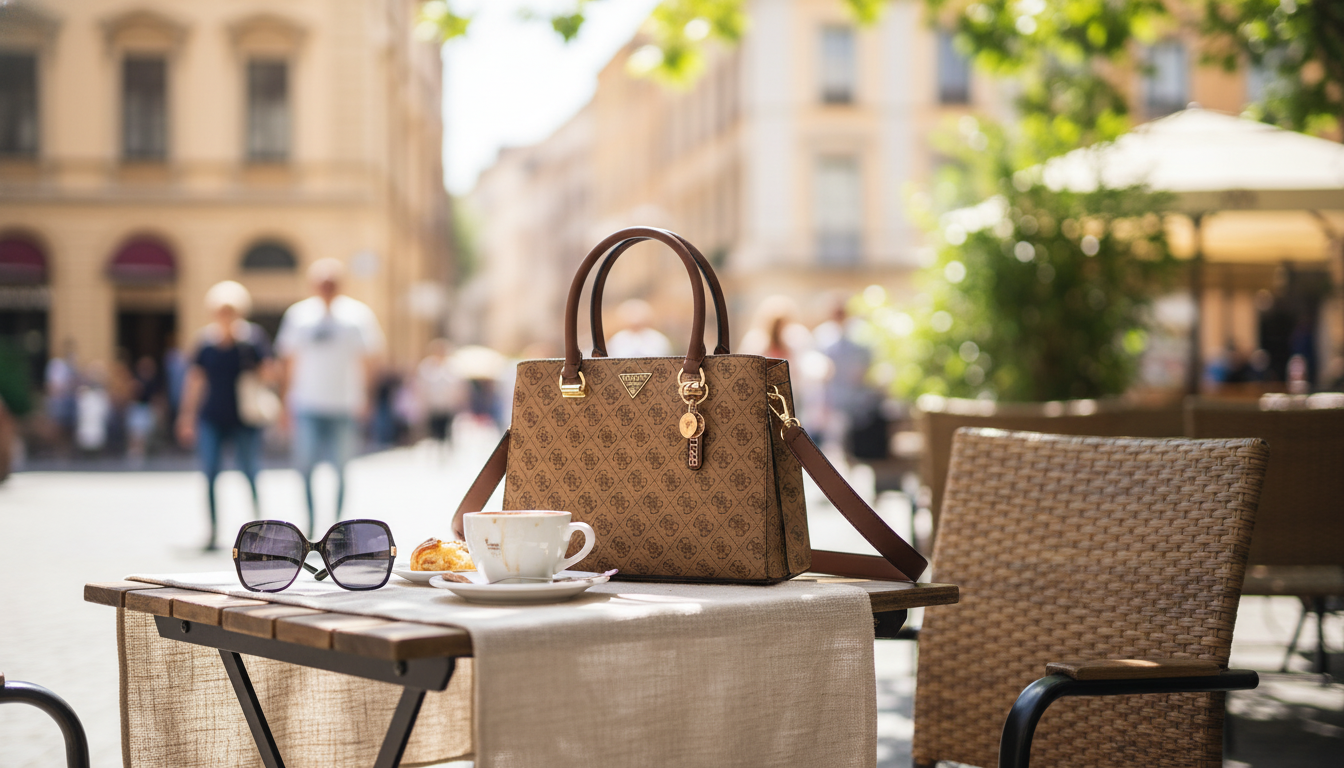Guess Beige Handbag: Shoulder Strap + Multi Zip Pockets